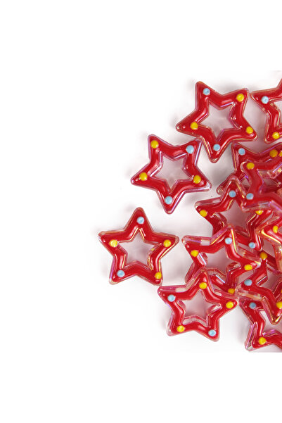 Prestij Boncuk Κόκκινες Πολύχρωμες Πλαστικές Χάντρες με Αστέρια 5 Τεμάχια