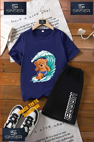 SS SİNSER Children's Unisex “Bear Sorted Sorf“ Special Printed Crew Neck T-Sh...