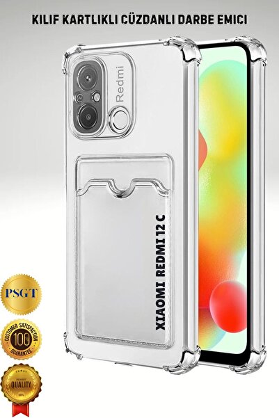 PSGT Xiaomi Redmi 12C Uyumlu Kılıf Kamera Koruma Ve Köşe Korumalı Kartlıklı C...