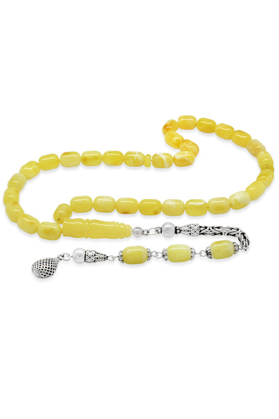 Tesbihane 925 Ayar Gümüş Kral Püsküllü Kapsül Kesim Sarı Beyaz Renk Patinli D...