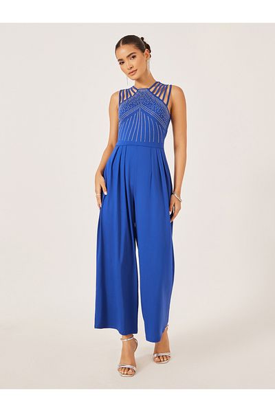Styli Embellished V Neck Wide Leg Jumpsuit