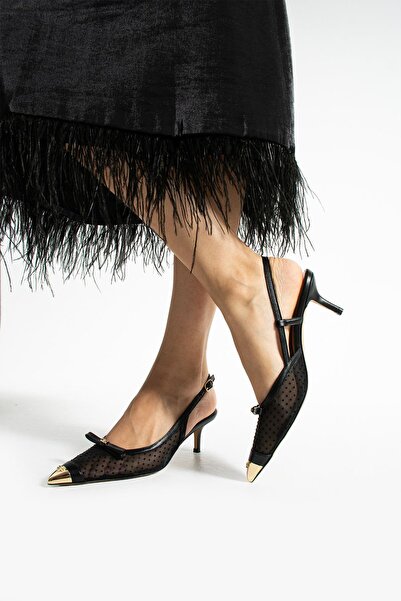 FOLLİNİ Γυναικεία γνήσια δερμάτινα παπούτσια με τακούνι μαύρο