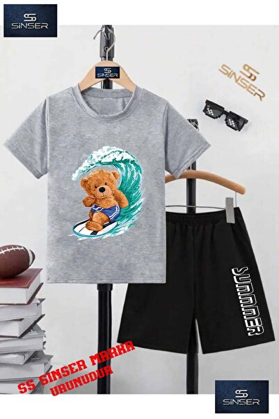 SS SİNSER Children's Unisex “Bear Sorted Sorf“ Special Printed Crew Neck T-Sh...