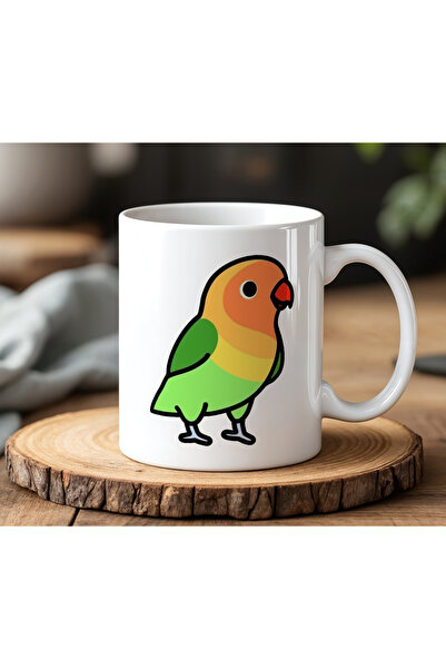 BB TRADE White Ceramic Printed Mug with Colorful Bird Design 330ml