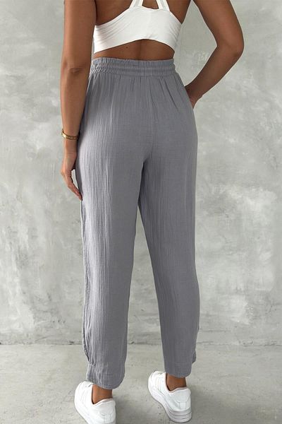 İstangül Butik Cotton Muslin Fabric Balloon Trousers with Leg Cuffs