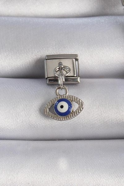 AfraBeauty 316L Steel Silver Color Dangle Eye Figure Evil Eye Bead Detail Nomination Charm
