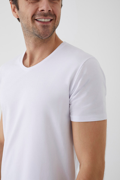 koza iç giyim Men's Cotton V-Neck Short Sleeve T-Shirt 2 Pcs