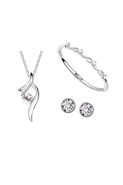 Tessero Set jewelry for women, necklace with pendant, earrings, and bracelet with zircon stones, plated with