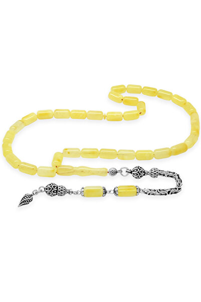 Tesbihane 925 Ayar Gümüş Kral Zincir Püsküllü Kapsül Kesim Soft Sarı Doğal Da...