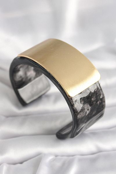 AfraBeauty Black Marble Pattern Acrylic Plastic Goal Rectangular Plate Model Vingtage Women's Bracelet
