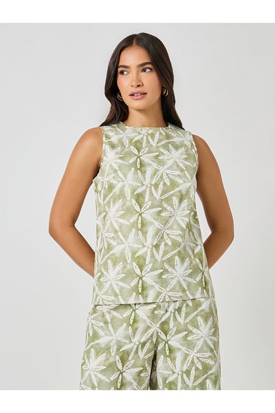 Styli All-Over Print Sleeveless Top and Wide Leg Pants Co-Ords