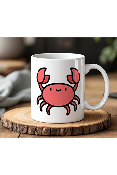 BB TRADE White Ceramic Printed Mug with Crab Design 330ml