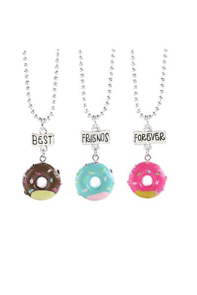 Tessero Set of three BFF chains with donut-shaped pattern and 'best fr' charms