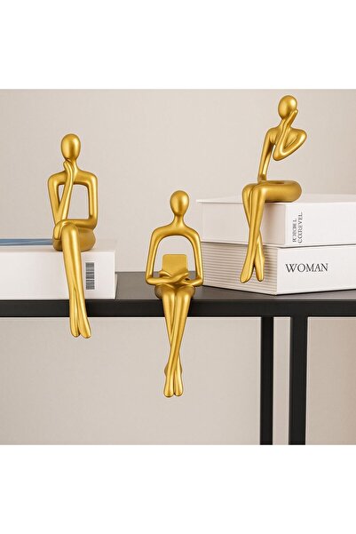 Doremcy Dekoratif oturan düşünen kitap okuyan Modern Tasarım 3’lü Biblo seti