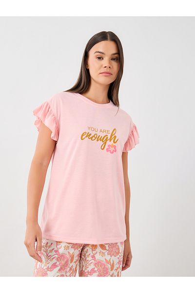 Styli You Are Enough Slogan Print T-Shirt and Floral Print Pyjama Set
