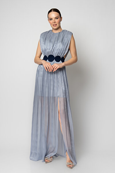 RENGIN Beli daire kemerli şifon abiye elbise