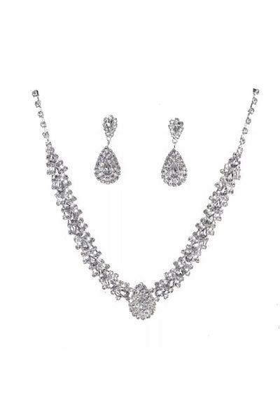 Tessero Set necklace and earrings rain drop for women, elegant design for special occasion, zirconium stones