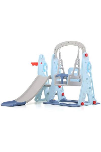 FULLJOY Slide with swing in the shape of an airplane with a 3-in-1 basketball hoop