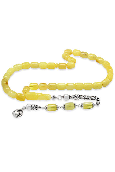 Tesbihane 925 Ayar Gümüş Kral Püsküllü Kapsül Kesim Beyaz Sarı Renk Patinli D...