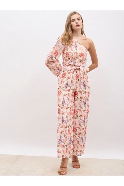 Styli Floral Printed Shiffli One-Shoulder Top and Wide Leg Pants Co-Ords