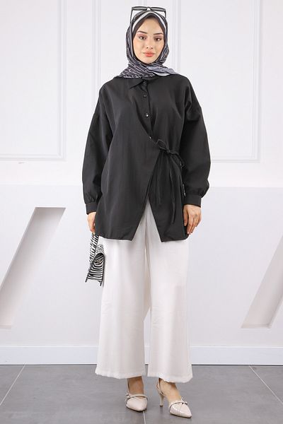 İmajButik Black Side Tie Modal Tunic