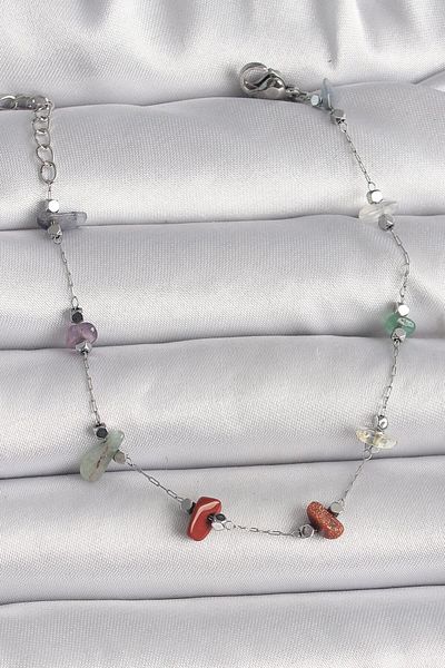 AfraBeauty 316L Steel Silver Color Chain Colorful Natural Stone Women's Bracelet