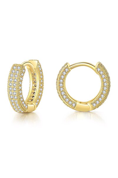 xUPING Cercei de damă, rotunzi, placați cu aur de 18K, cu zirconii albe, culoare aurie