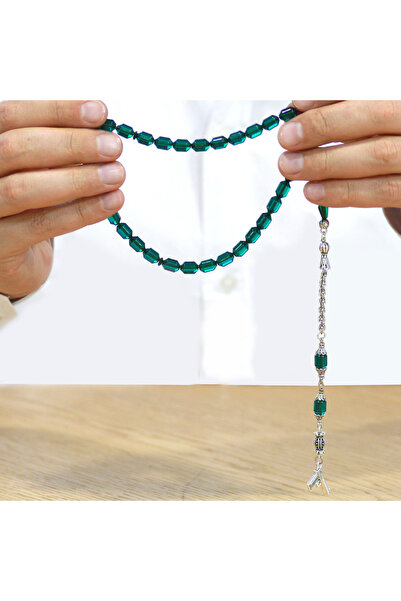 Tesbihane Non-Tarnish Metal Albanian Tassel Tip Capsule Cut Transparent Turquoise Fire Amber Prayer Beads