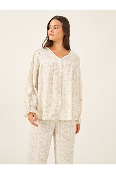 Styli All-Over Floral Print Lace Insert Long Sleeve Top and Ruffle Hem Pyjama Set