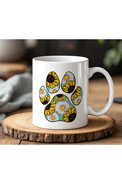 BB TRADE White Ceramic Printed Mug with Footprint Design 330ml