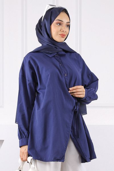 İmajButik Navy Blue Side Tie Modal Tunic