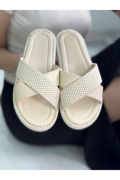 Nstil Daily Women's Straw Cross Band Soft Stitched Sole Lightweight Summer Comfortable Slippers 065