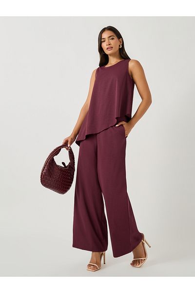Styli Solid Sleeveless Asymmetric Hem Top and Wide Leg Pants Co-Ords