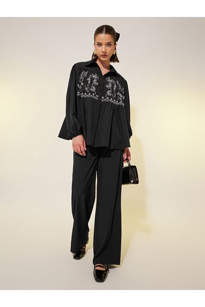 Styli Floral Embroidered Top and Pants Co-Ords