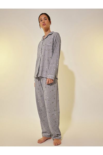 Styli Graphic Print Buttoned Shirt and Pyjama Set