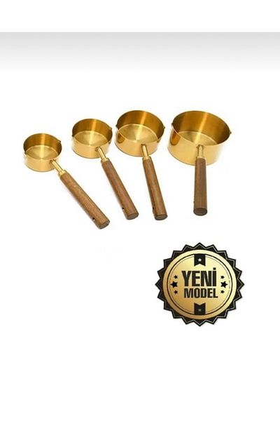 Snow Homs Gold 4-Piece Measuring Spoon Set Wooden Handle Measuring Cup