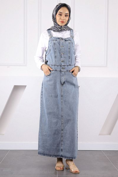 İmajButik Blue Pocket Denim Salopet