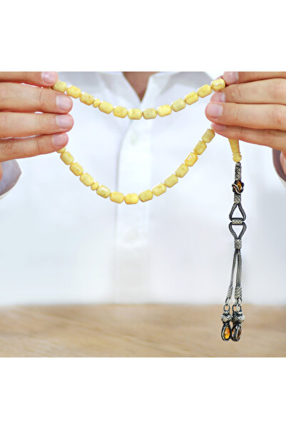Tesbihane Premium Boxed 1000 Sterling Long Kazaz Tassel Capsule Cut King Seccer Yellow White Drop Amber Prayer Beads