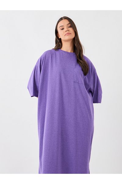 Styli Solid Dropped Shoulder Pocket Detail Nightdress with Side Slit