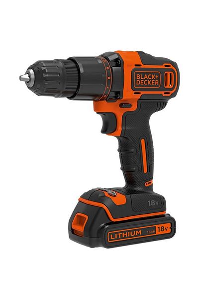 Black&Decker 18V Cordless 2-Gear Combi Hammer Drill with Kitbox and Battery Black and Orange