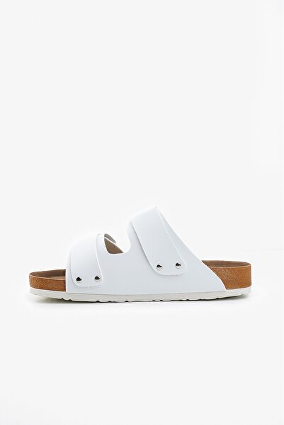 Shupe شبشب رياضي من جلد نوبوك باللون الأبيض بشريط فيلكرو مزدوج للرجال