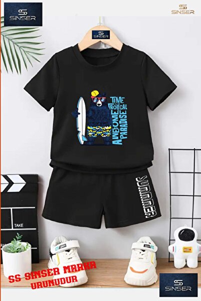 SS SİNSER تي شيرت للأطفال للجنسين "AYICK BLACK SURF SAPKA" برقبة دائرية مطبوع...