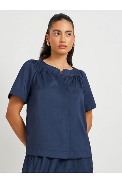 Styli Solid Button Front Short Sleeve Top and Skirt Co-Ords