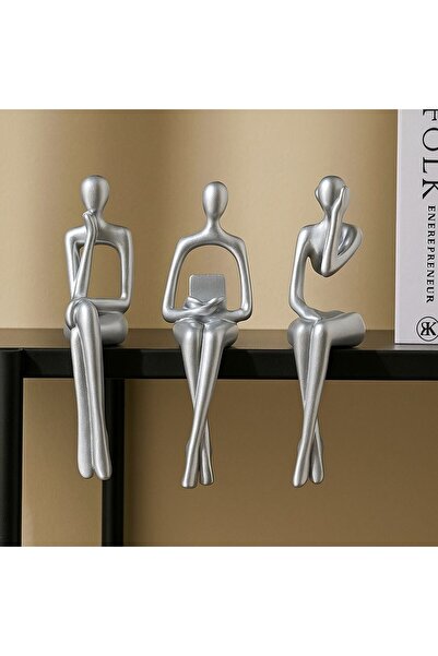 Doremcy Dekoratif oturan düşünen kitap okuyan Modern Tasarım 3’lü Biblo seti