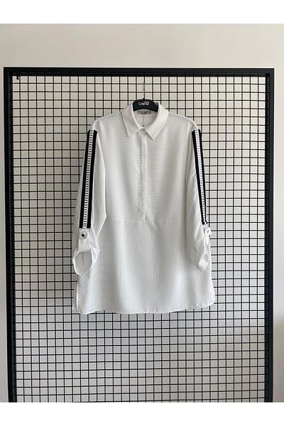 Armine TREND New Season Striped Sleeves Foldable Shirt Collar Tunic