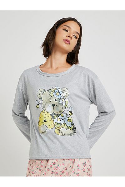 Styli Bear Print Long Sleeve T-Shirt and Pyjama Set