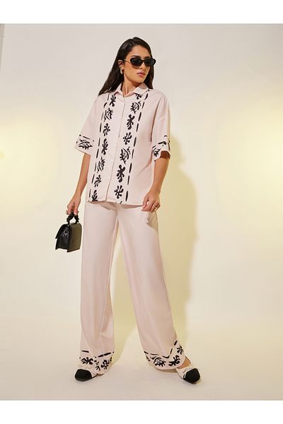 Styli Placement Print Short Sleeve Shirt and Pants Co-Ords