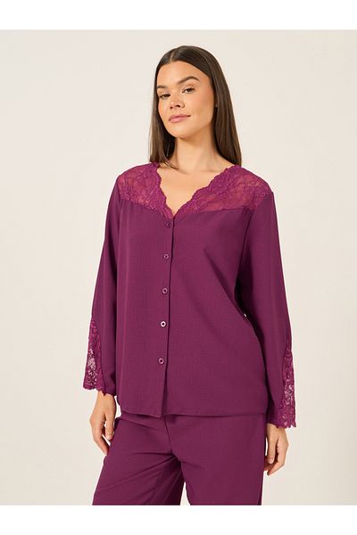 Styli Lace Insert Buttoned Shirt and Pyjama Set