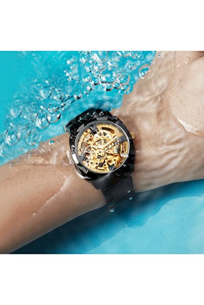 Tessero Ceas de mână schelet rotund, mecanism automat, unisex, Tessero, negru și auriu