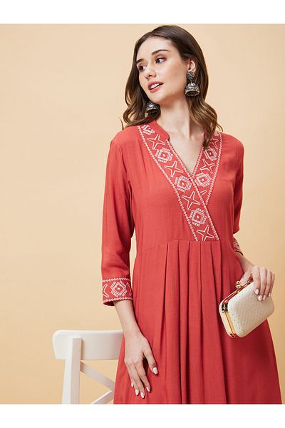 Globus By Styli Embroidered V-Neck Wrap A-Line Kurta